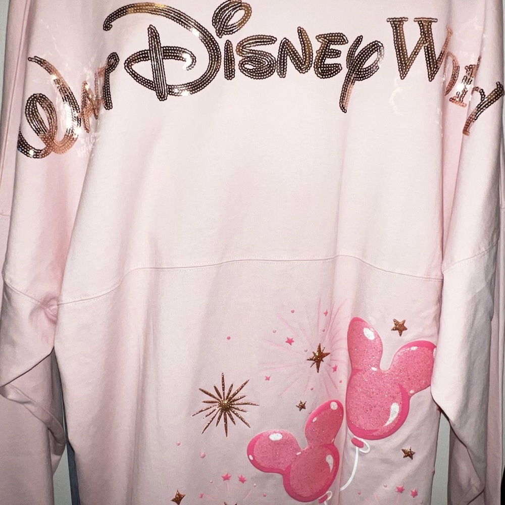 Disney Parks Spirit Jersey Pink Sweatshirt with Sequin Accents